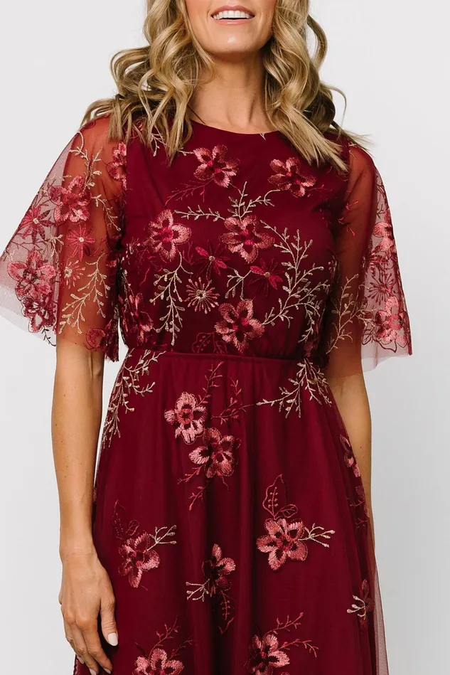 Baltic Born Tulle Styles Women Arabella Embroidered Tulle Maxi Dress Burgundy Floral Baltic Born Tulle Styles Women Arabella Embroidered Tulle Maxi Dress Burgundy Floral