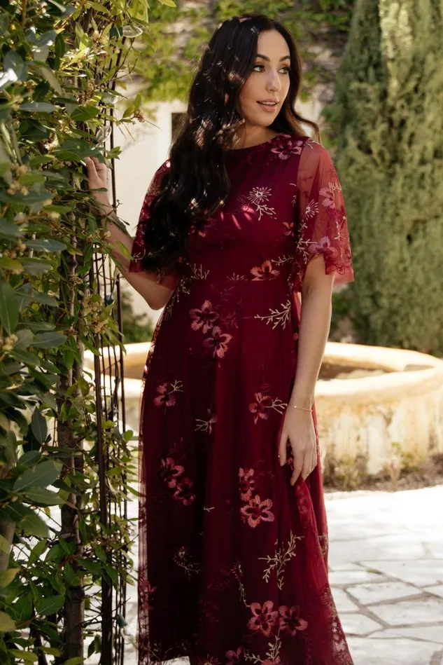 Baltic Born Tulle Styles Women Arabella Embroidered Tulle Maxi Dress Burgundy Floral Baltic Born Tulle Styles Women Arabella Embroidered Tulle Maxi Dress Burgundy Floral