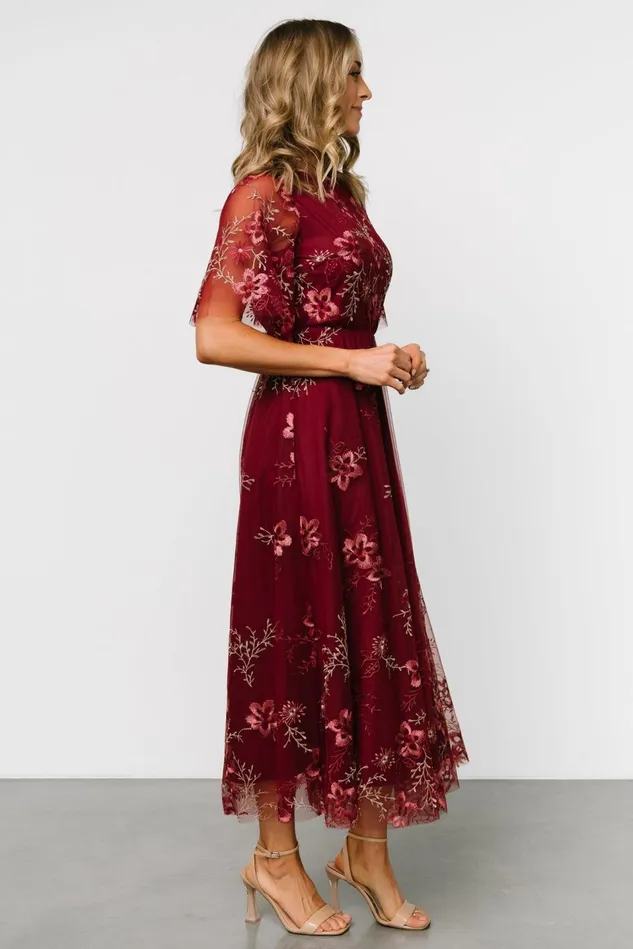 Baltic Born Tulle Styles Women Arabella Embroidered Tulle Maxi Dress Burgundy Floral Baltic Born Tulle Styles Women Arabella Embroidered Tulle Maxi Dress Burgundy Floral