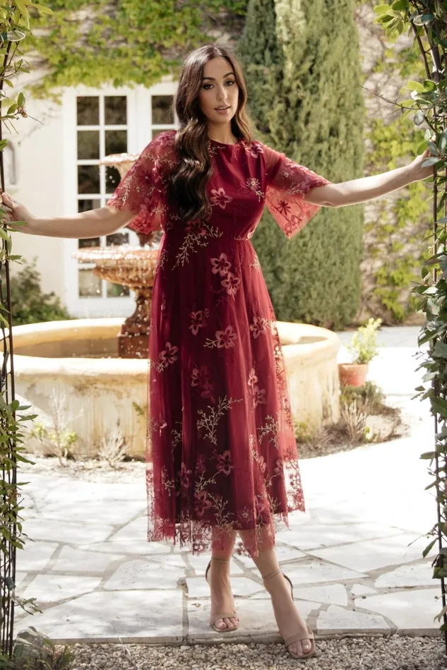 Baltic Born Tulle Styles Women Arabella Embroidered Tulle Maxi Dress Burgundy Floral Baltic Born Tulle Styles Women Arabella Embroidered Tulle Maxi Dress Burgundy Floral