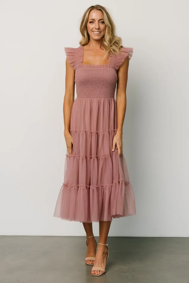 Baltic Born Tulle Styles Women Emma Smocked Tulle Dress Dusty Rose