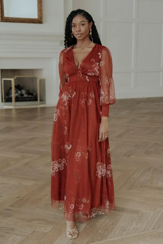 Baltic Born Tulle Styles Women Layla Tulle Maxi Dress Rust Floral