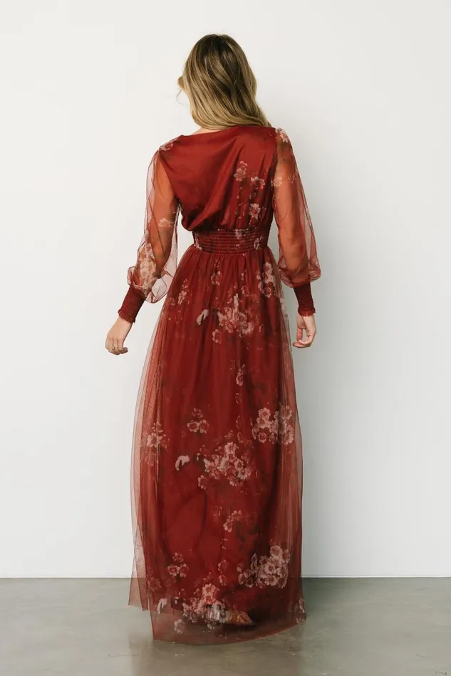 Baltic Born Tulle Styles Women Layla Tulle Maxi Dress Rust Floral