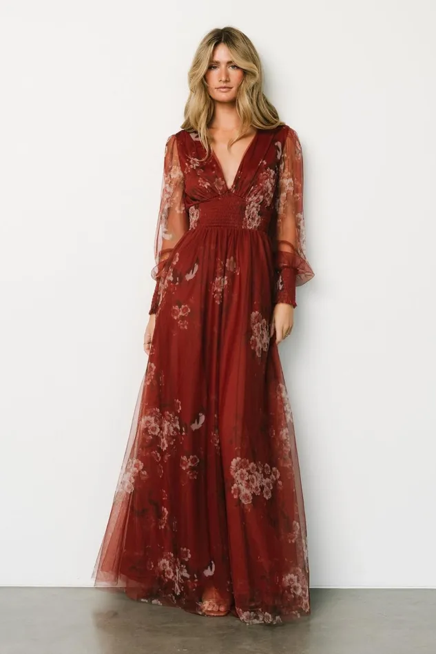 Baltic Born Tulle Styles Women Layla Tulle Maxi Dress Rust Floral