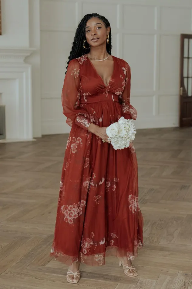 Baltic Born Tulle Styles Women Layla Tulle Maxi Dress Rust Floral