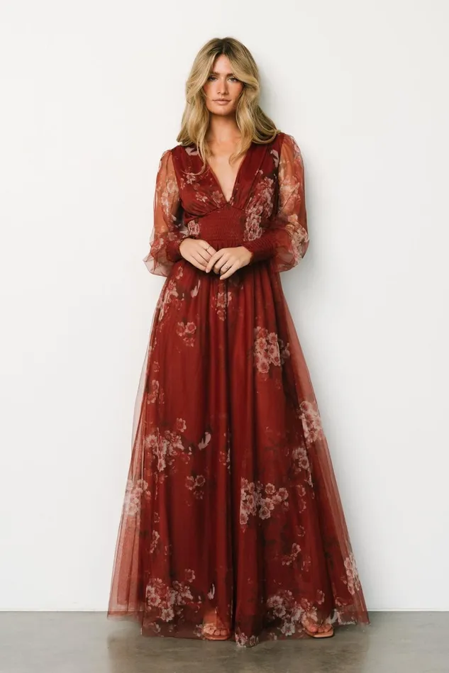 Baltic Born Tulle Styles Women Layla Tulle Maxi Dress Rust Floral