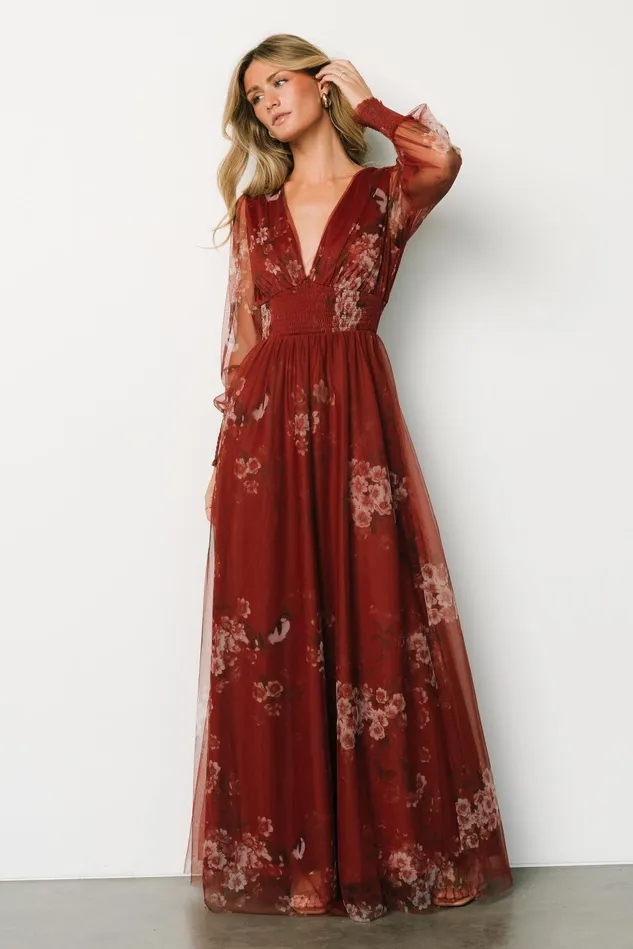 Baltic Born Tulle Styles Women Layla Tulle Maxi Dress Rust Floral
