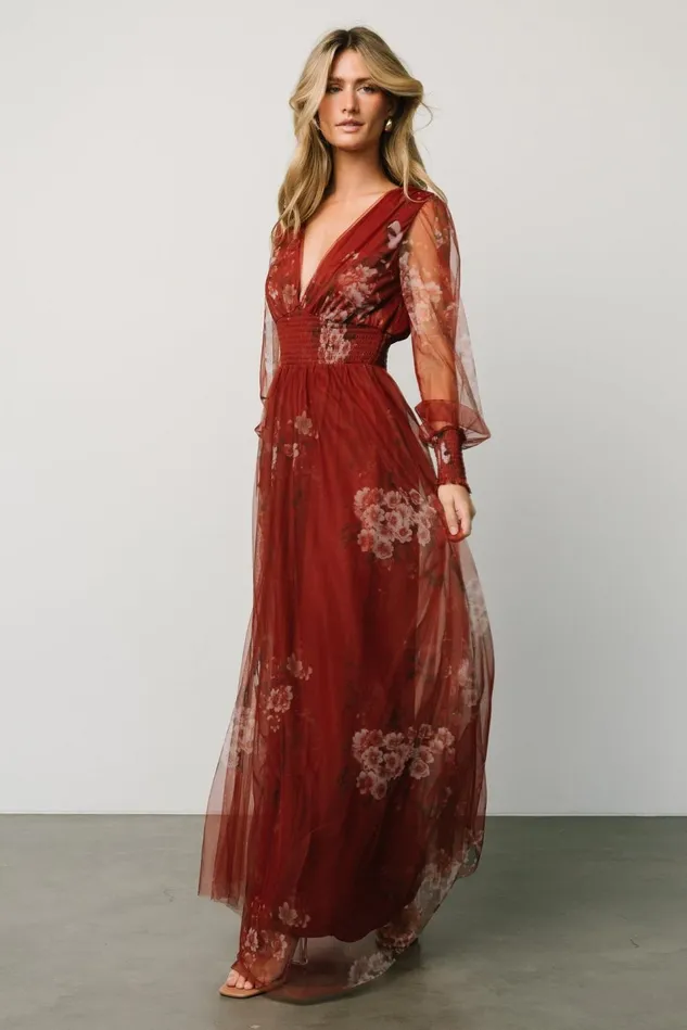 Baltic Born Tulle Styles Women Layla Tulle Maxi Dress Rust Floral
