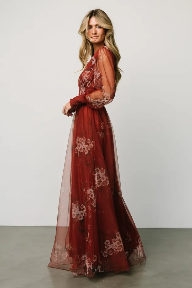 Baltic Born Tulle Styles Women Layla Tulle Maxi Dress Rust Floral