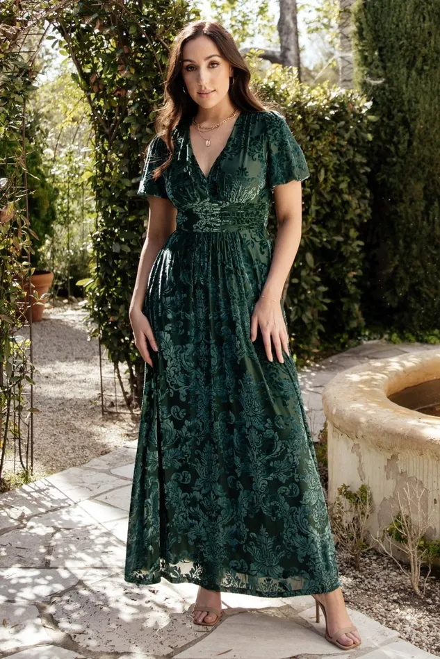 Baltic Born Wedding Guest Women Leslie Velvet Maxi Dress Pine