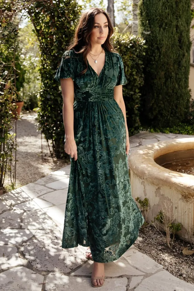 Baltic Born Wedding Guest Women Leslie Velvet Maxi Dress Pine