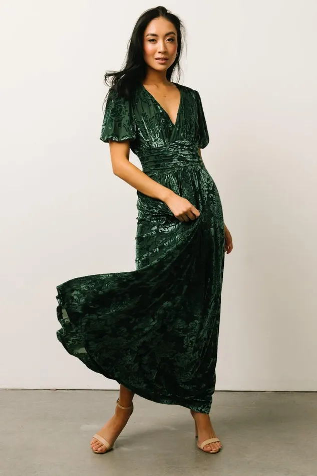Baltic Born Wedding Guest Women Leslie Velvet Maxi Dress Pine