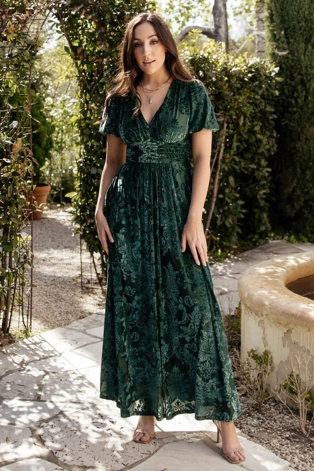Baltic Born Wedding Guest Women Leslie Velvet Maxi Dress Pine