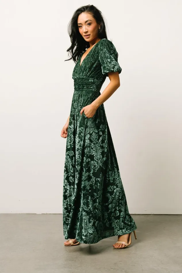 Baltic Born Wedding Guest Women Leslie Velvet Maxi Dress Pine