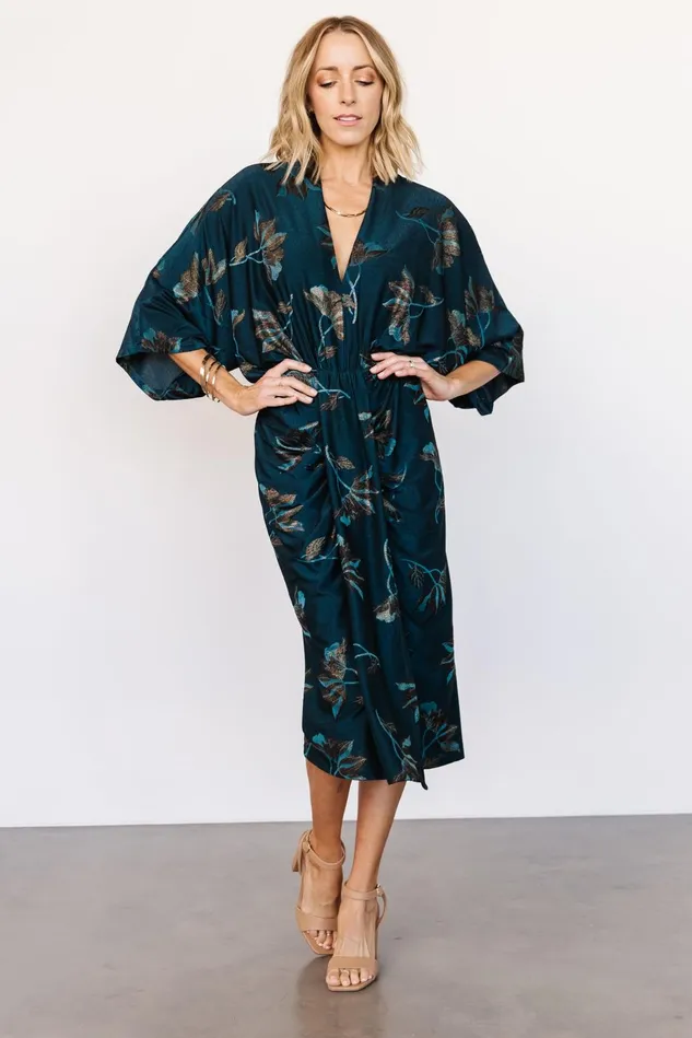 Baltic Born Wedding Guest Women Shaneen Ruched Midi Dress Jade Floral Shimmer Baltic Born Wedding Guest Women Shaneen Ruched Midi Dress Jade Floral Shimmer