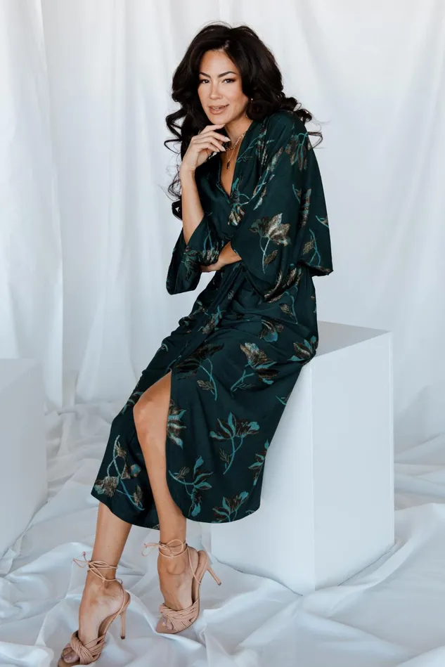 Baltic Born Wedding Guest Women Shaneen Ruched Midi Dress Jade Floral Shimmer Baltic Born Wedding Guest Women Shaneen Ruched Midi Dress Jade Floral Shimmer