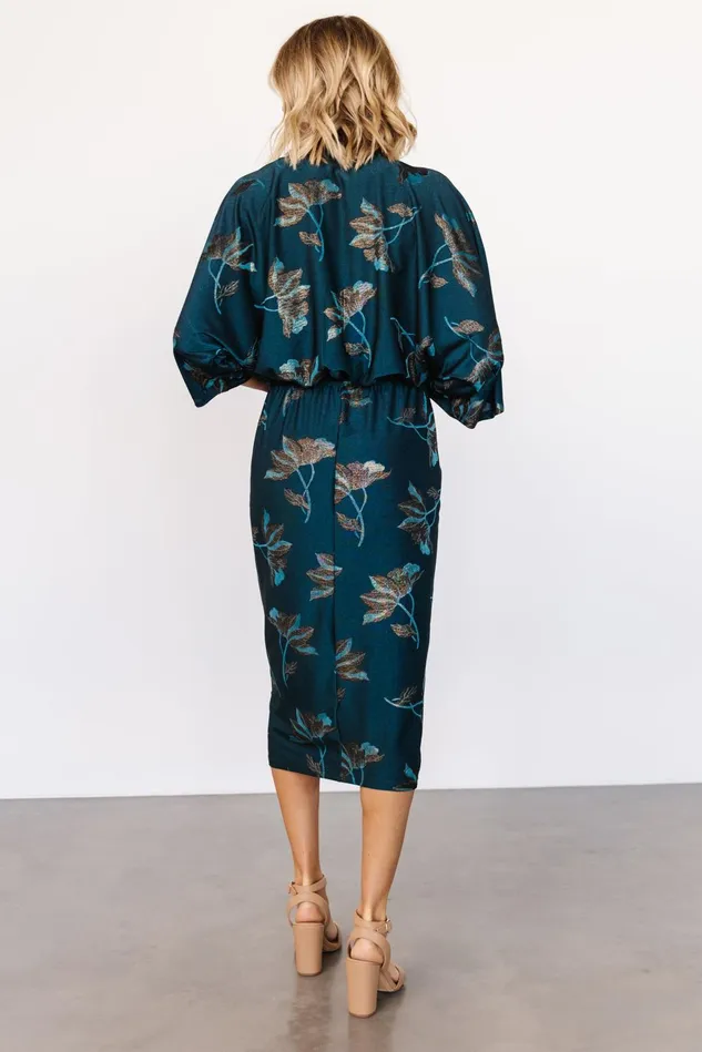 Baltic Born Wedding Guest Women Shaneen Ruched Midi Dress Jade Floral Shimmer Baltic Born Wedding Guest Women Shaneen Ruched Midi Dress Jade Floral Shimmer