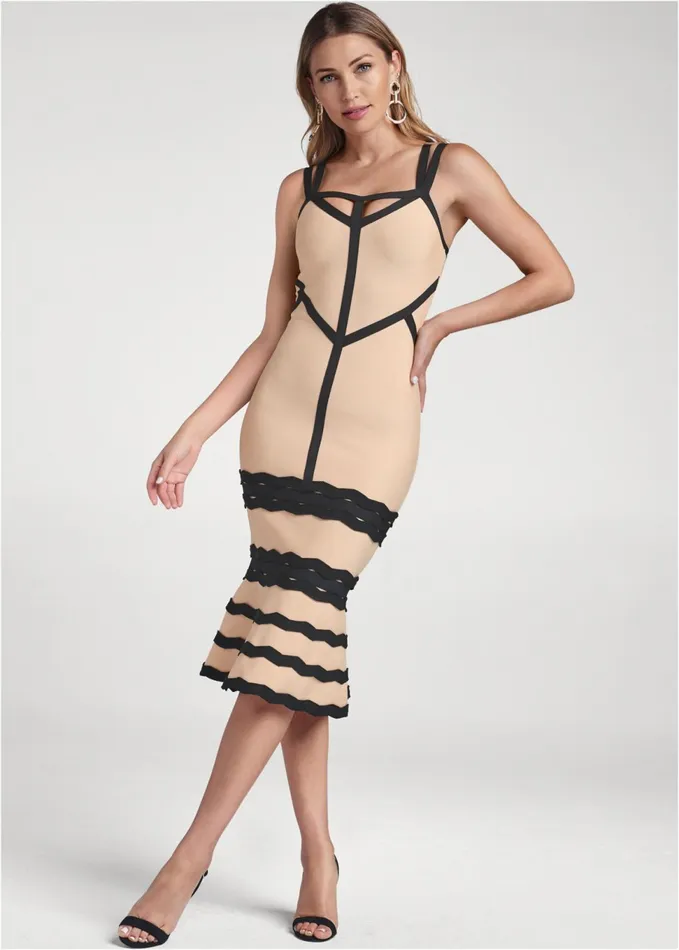 BANDAGE STRAPPY DRESS Burgundy and Black Women VENUS Midi Dresses