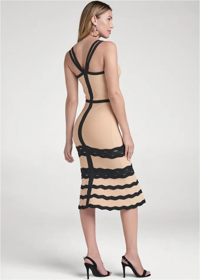 BANDAGE STRAPPY DRESS Burgundy and Black Women VENUS Midi Dresses