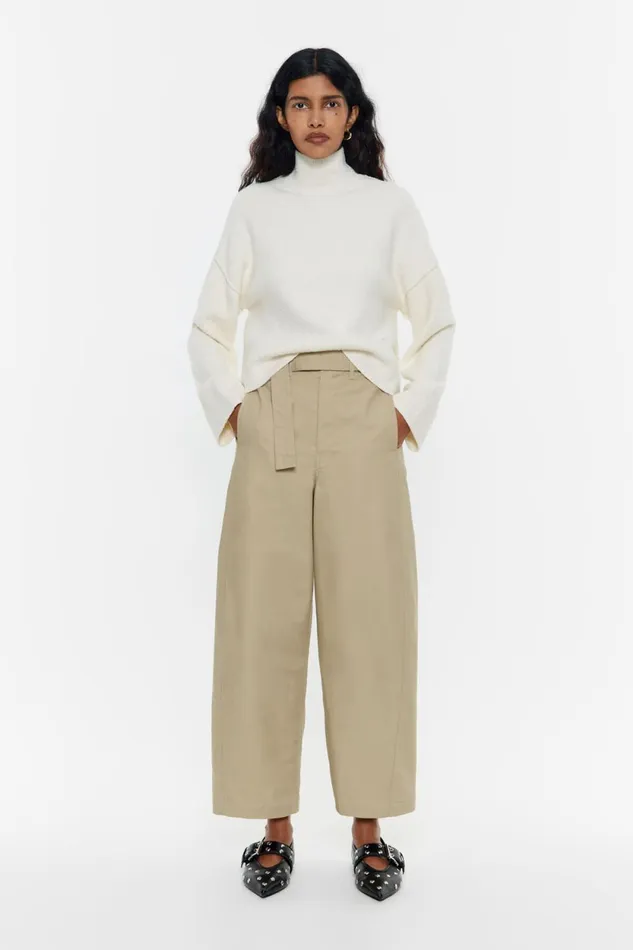 Beige Belted Barrel Leg Trousers Beige Women Bimba Y Lola Trousers