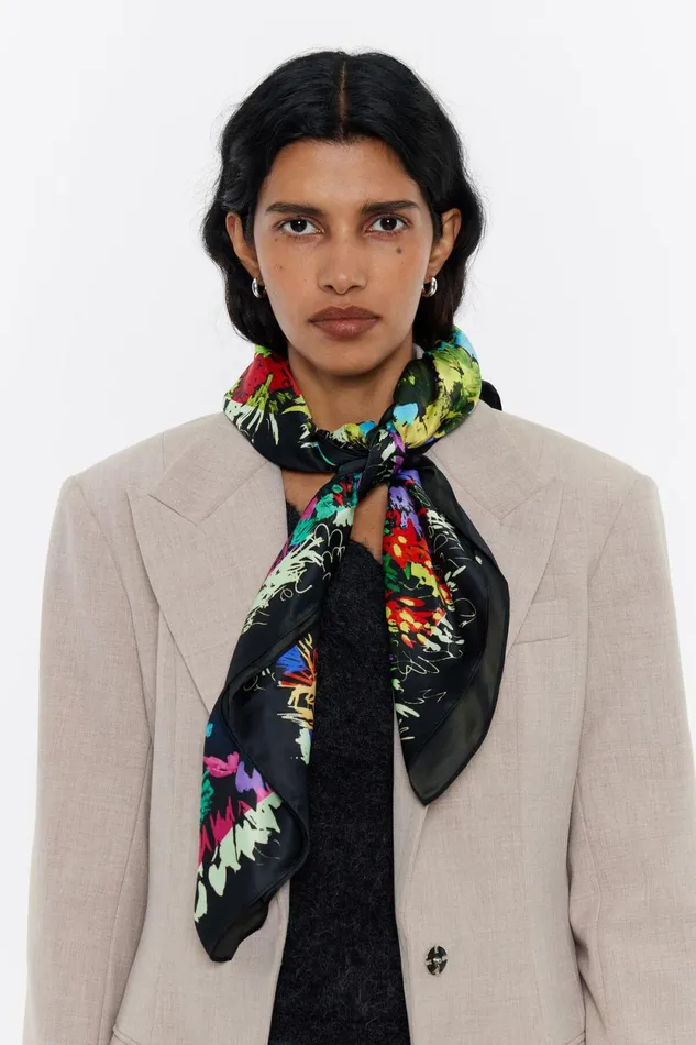 Black Acrylic Floral Scarf Black Women Bimba Y Lola Scarves Black Acrylic Floral Scarf Black Women Bimba Y Lola Scarves