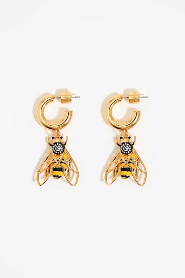 Black Bee Hoop Earrings With Crystals Gold Women Bimba Y Lola Jewelry