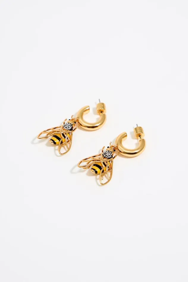 Black Bee Hoop Earrings With Crystals Gold Women Bimba Y Lola Jewelry Black Bee Hoop Earrings With Crystals Gold Women Bimba Y Lola Jewelry