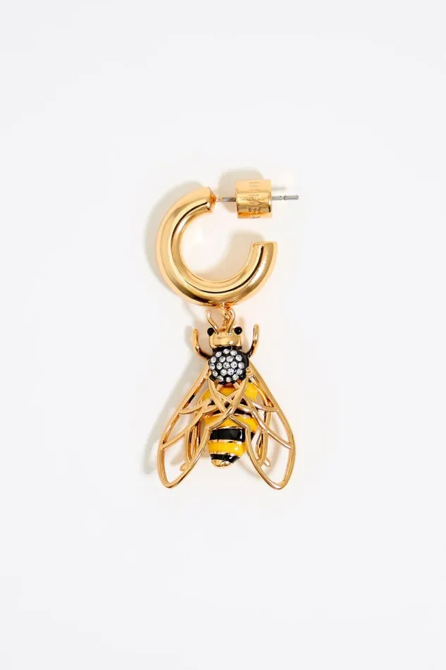 Black Bee Hoop Earrings With Crystals Gold Women Bimba Y Lola Jewelry Black Bee Hoop Earrings With Crystals Gold Women Bimba Y Lola Jewelry