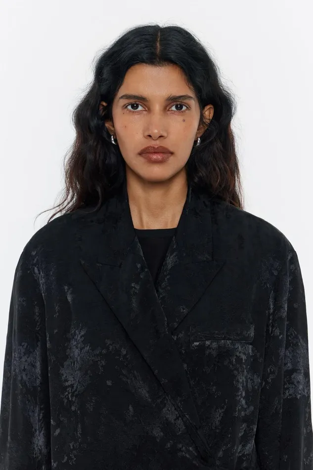 Black Fluid Jacquard Jacket Black Women Bimba Y Lola Jackets And Blazers Black Fluid Jacquard Jacket Black Women Bimba Y Lola Jackets And Blazers