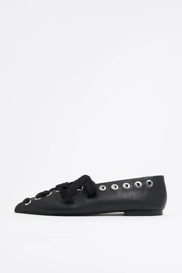 Black Leather Laceup Ballerina Black Women Bimba Y Lola Ballerinas