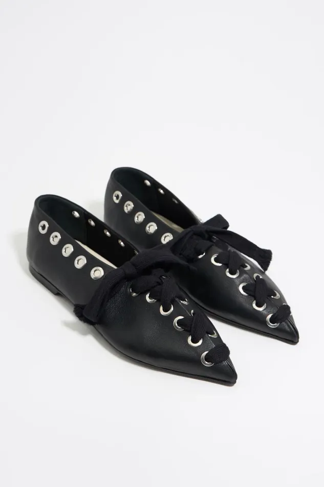 Black Leather Laceup Ballerina Black Women Bimba Y Lola Ballerinas Black Leather Laceup Ballerina Black Women Bimba Y Lola Ballerinas