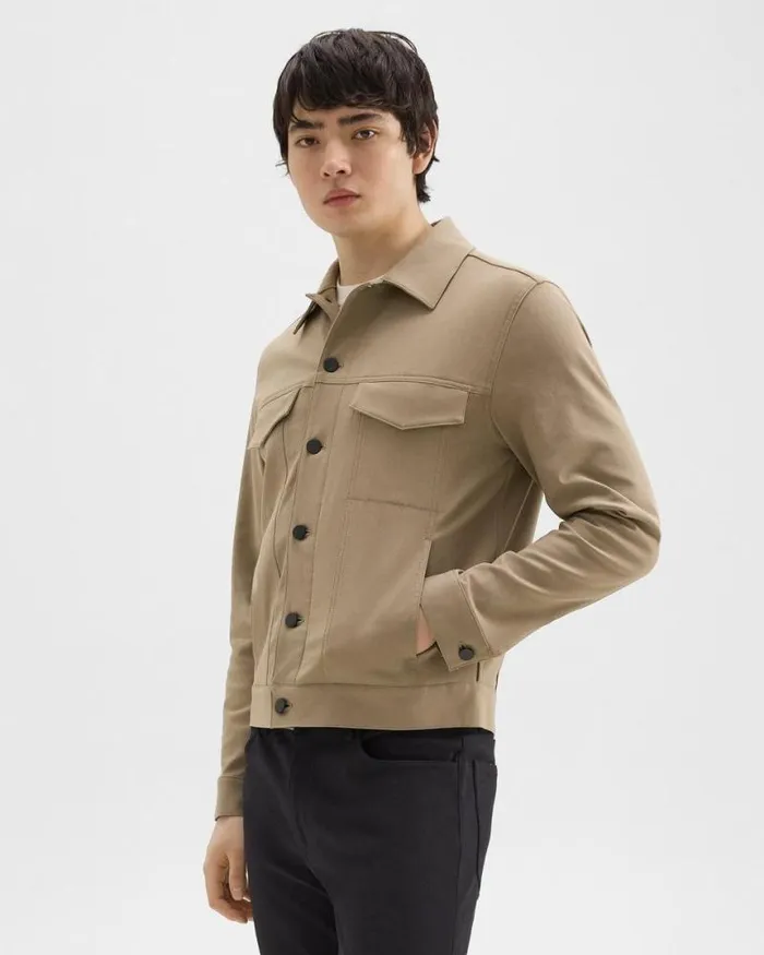 Blazers Jackets Men Theory River Trucker Jacket In Neoteric Twill Bark Blazers Jackets Men Theory River Trucker Jacket In Neoteric Twill Bark