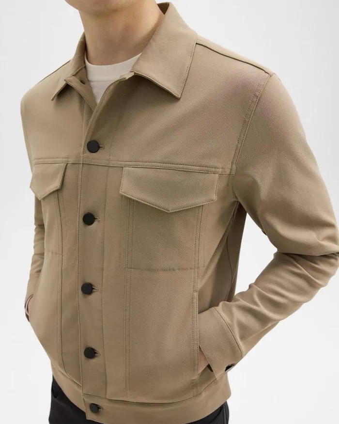 Blazers Jackets Men Theory River Trucker Jacket In Neoteric Twill Bark Blazers Jackets Men Theory River Trucker Jacket In Neoteric Twill Bark
