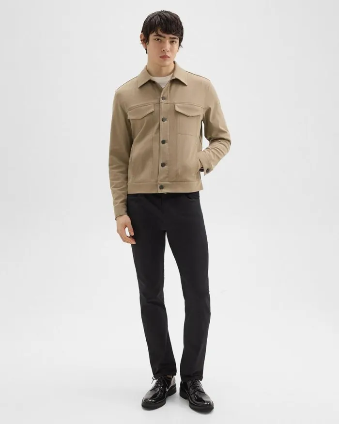 Blazers Jackets Men Theory River Trucker Jacket In Neoteric Twill Bark Blazers Jackets Men Theory River Trucker Jacket In Neoteric Twill Bark
