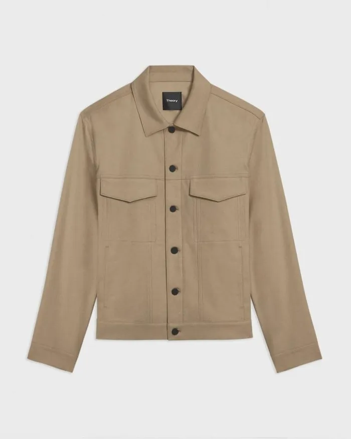 Blazers Jackets Men Theory River Trucker Jacket In Neoteric Twill Bark Blazers Jackets Men Theory River Trucker Jacket In Neoteric Twill Bark