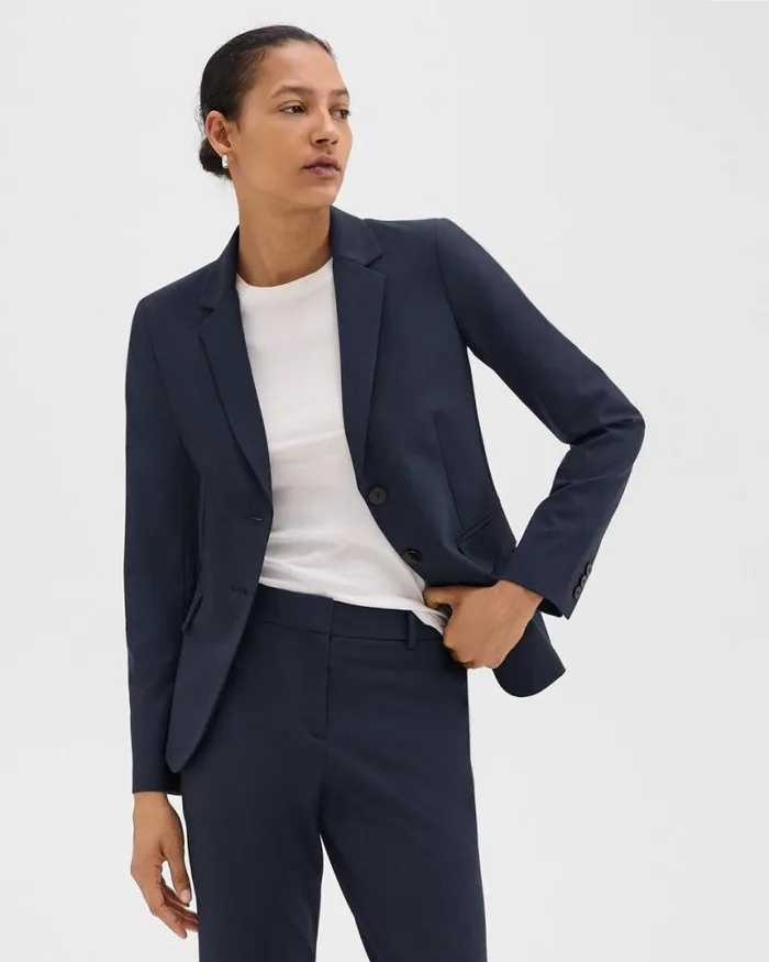 Blazers Jackets Women Theory Carissa Blazer In Good Wool Nocturne Navy