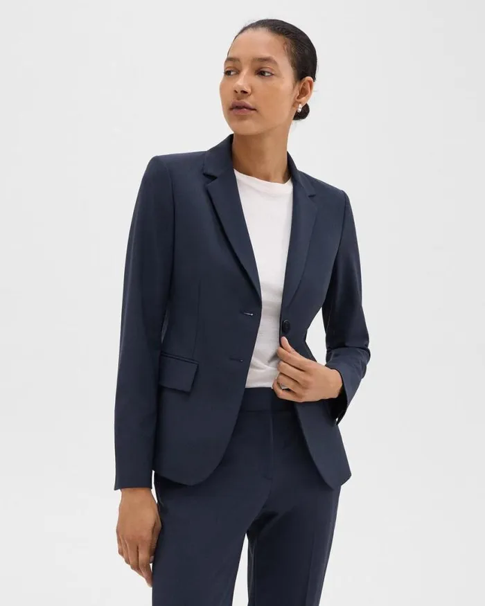 Blazers Jackets Women Theory Carissa Blazer In Good Wool Nocturne Navy