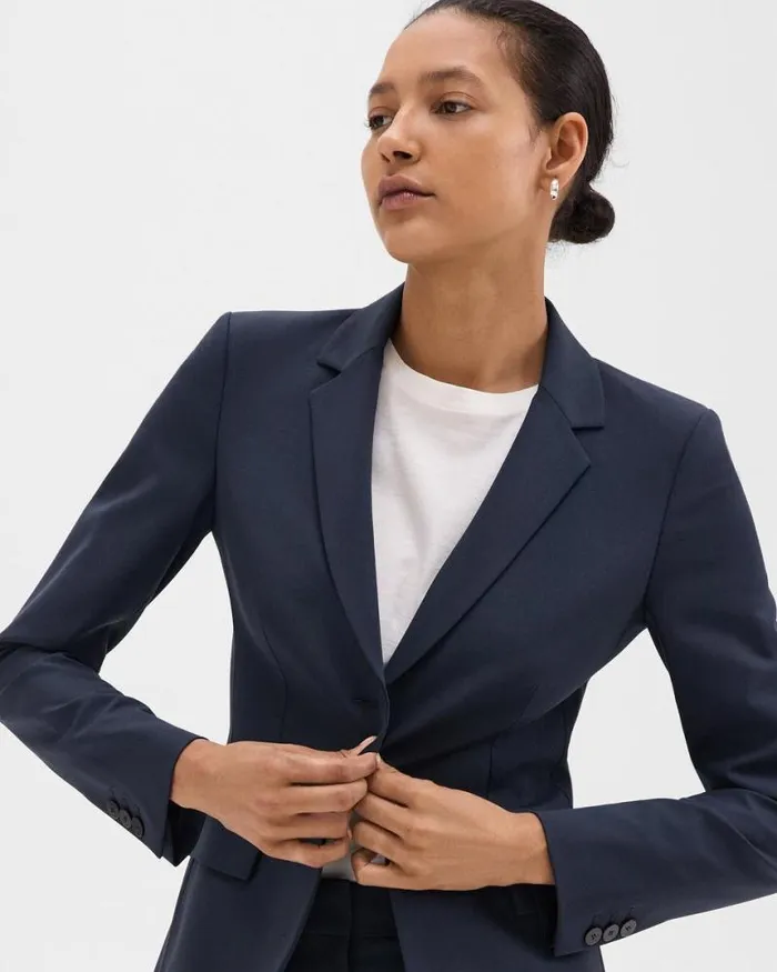 Blazers Jackets Women Theory Carissa Blazer In Good Wool Nocturne Navy