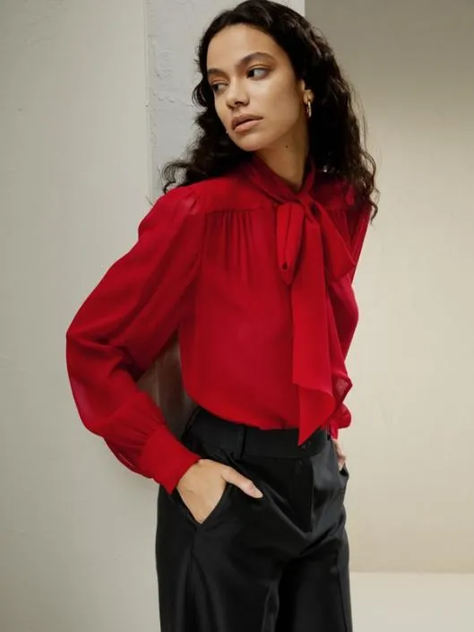 Bow Tie Silk Jasmine Blouse Women Blouses Lilysilk Shirts