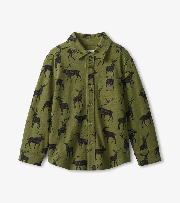 Boys Magestic Elk Jersey Button Down Shirt Hatley
