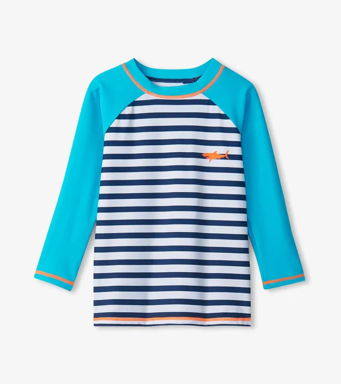 Boys Shark Stripes Long Sleeve Rashguard Hatley
