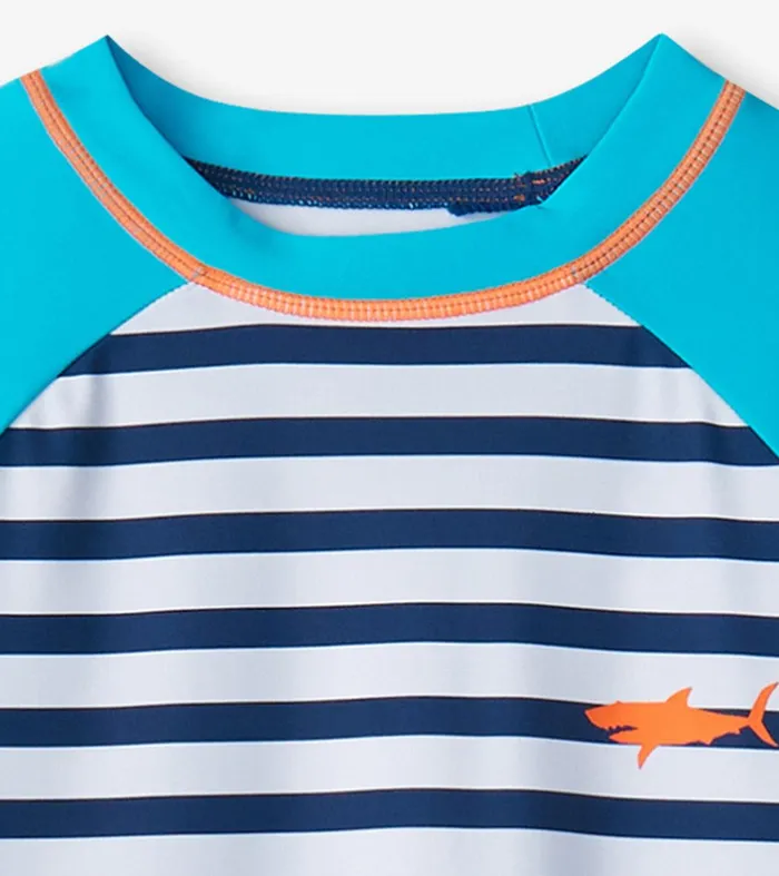 Boys Shark Stripes Long Sleeve Rashguard Hatley