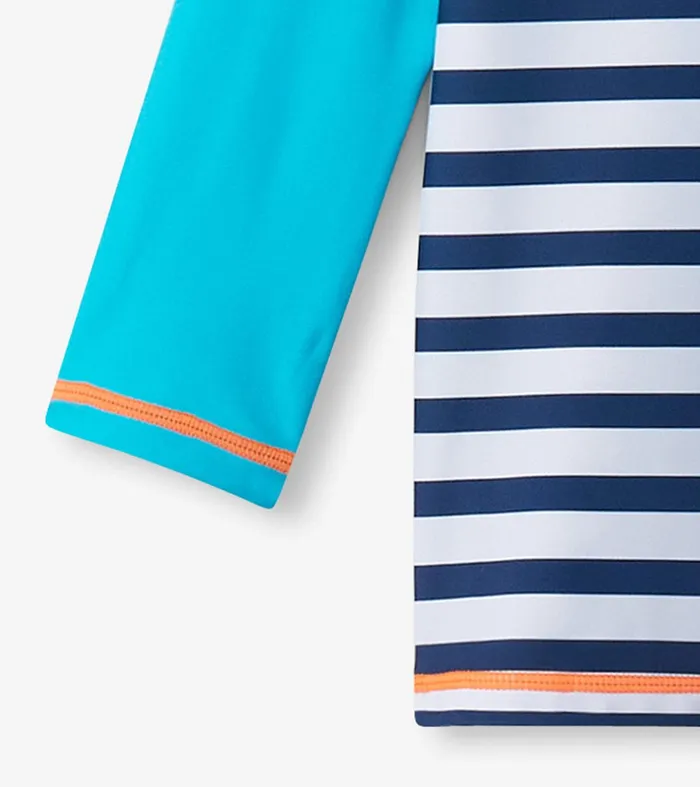 Boys Shark Stripes Long Sleeve Rashguard Hatley