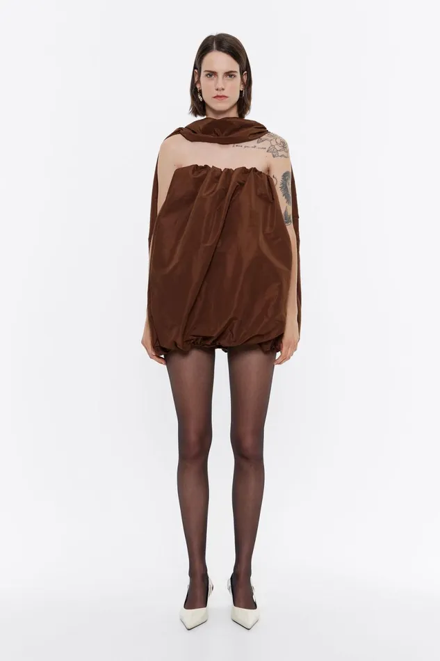 Brown Balloon Dress Brown Women Bimba Y Lola Dresses And Jumpsuits Brown Balloon Dress Brown Women Bimba Y Lola Dresses And Jumpsuits