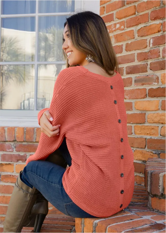 BUTTON BACK DETAIL SWEATER Burnt Orange Women VENUS Pullover
