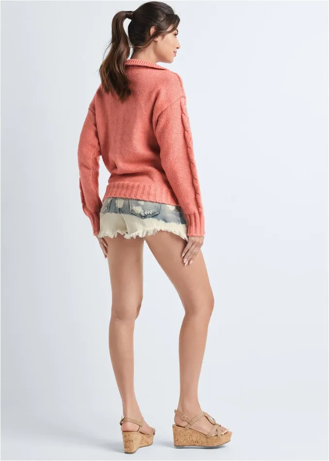 CABLE KNIT PULLOVER SWEATER Burnt Coral Women VENUS Pullover CABLE KNIT PULLOVER SWEATER Burnt Coral Women VENUS Pullover