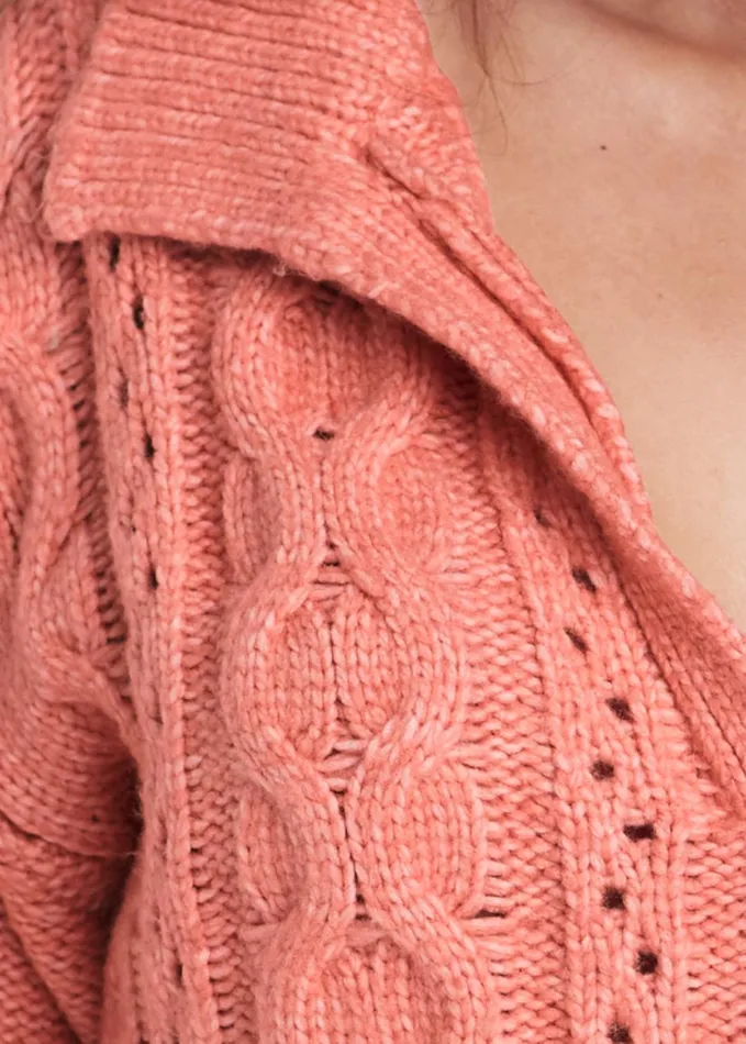 CABLE KNIT PULLOVER SWEATER Burnt Coral Women VENUS Pullover CABLE KNIT PULLOVER SWEATER Burnt Coral Women VENUS Pullover