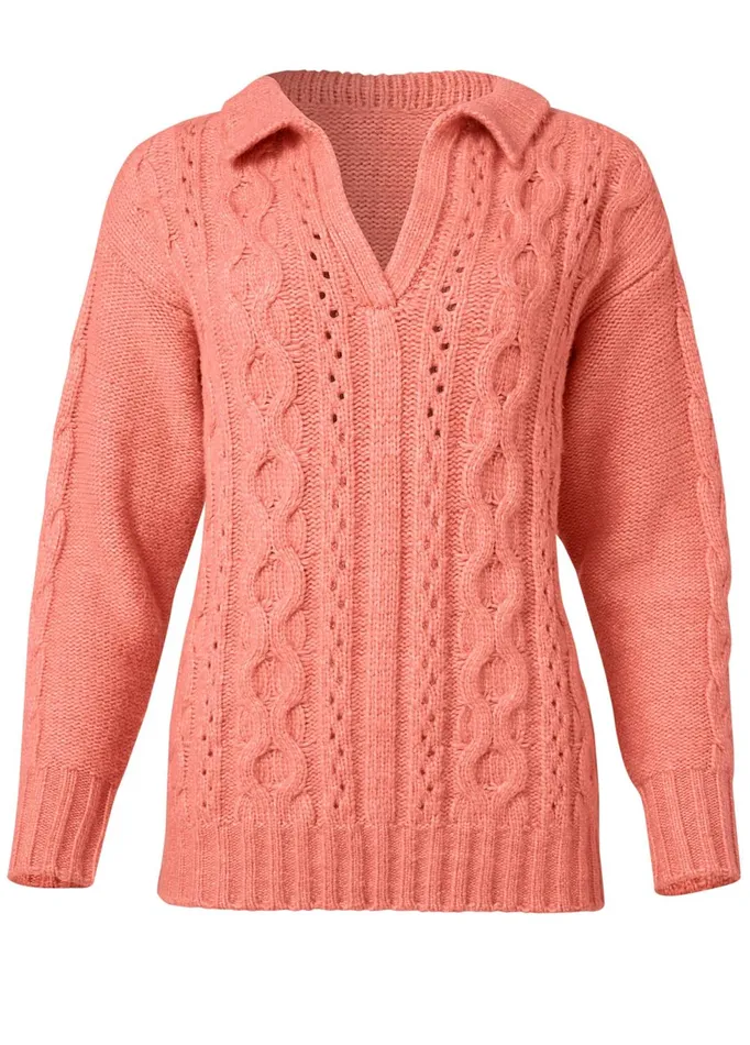 CABLE KNIT PULLOVER SWEATER Burnt Coral Women VENUS Pullover CABLE KNIT PULLOVER SWEATER Burnt Coral Women VENUS Pullover