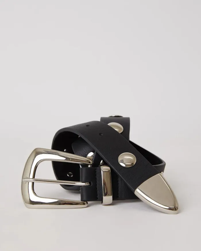 CAMI NYC Belts Women BLow The Belt Jordana Mini Moto Belt Black Silver