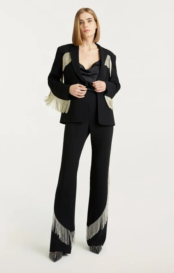Cinq Sept Beaded Fringe Ira Blazer Black Women Blazers